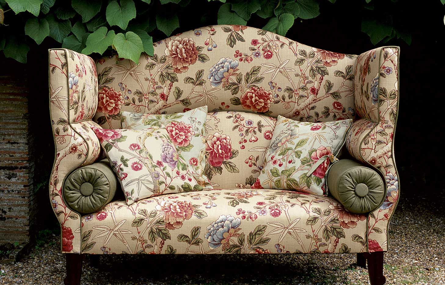 Chair outside in garden with cushions